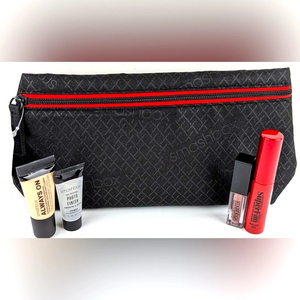 Smashbox Travel Set: Foundation F20-N, Mascara, Liquid Lipstick, Primer, Pouch - Picture 1 of 3